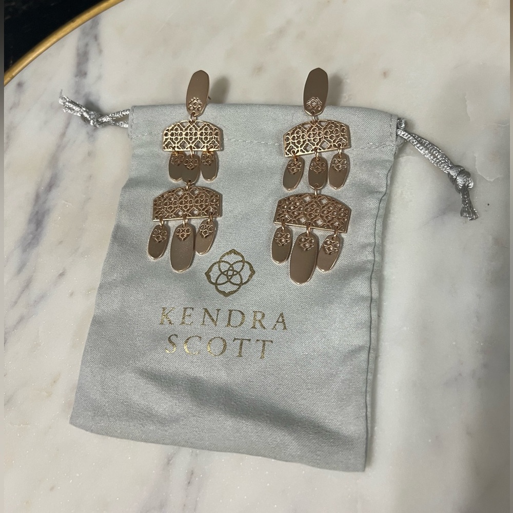 Kendra Scott Emmet Earrings Rose Gold Filigree Metal